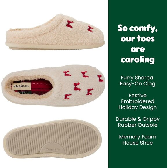 Women's Tan Red Holiday Christmas Fuzzy Cozy Sherpa Novelty House Slipper Shoes - Picture 3 of 6